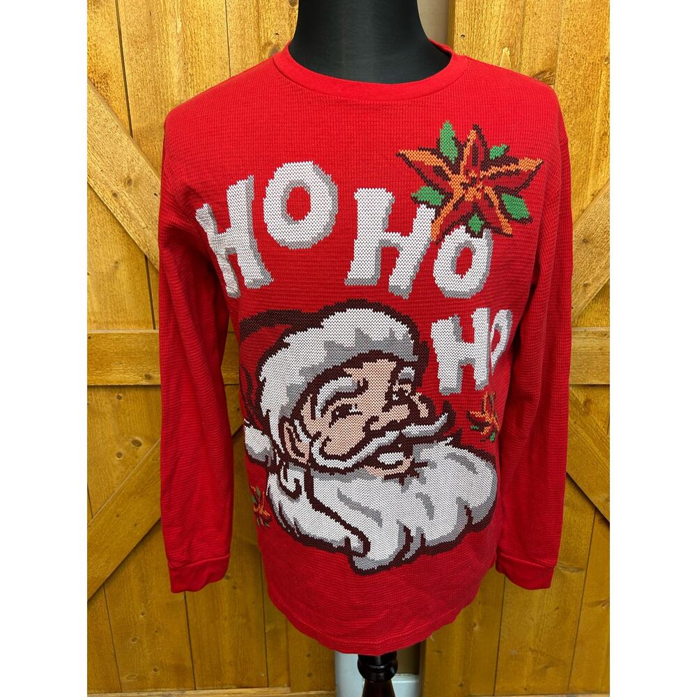 Adult Large Christmas Shirt Santa Needle Point Thermal Ugly Sweater GUC